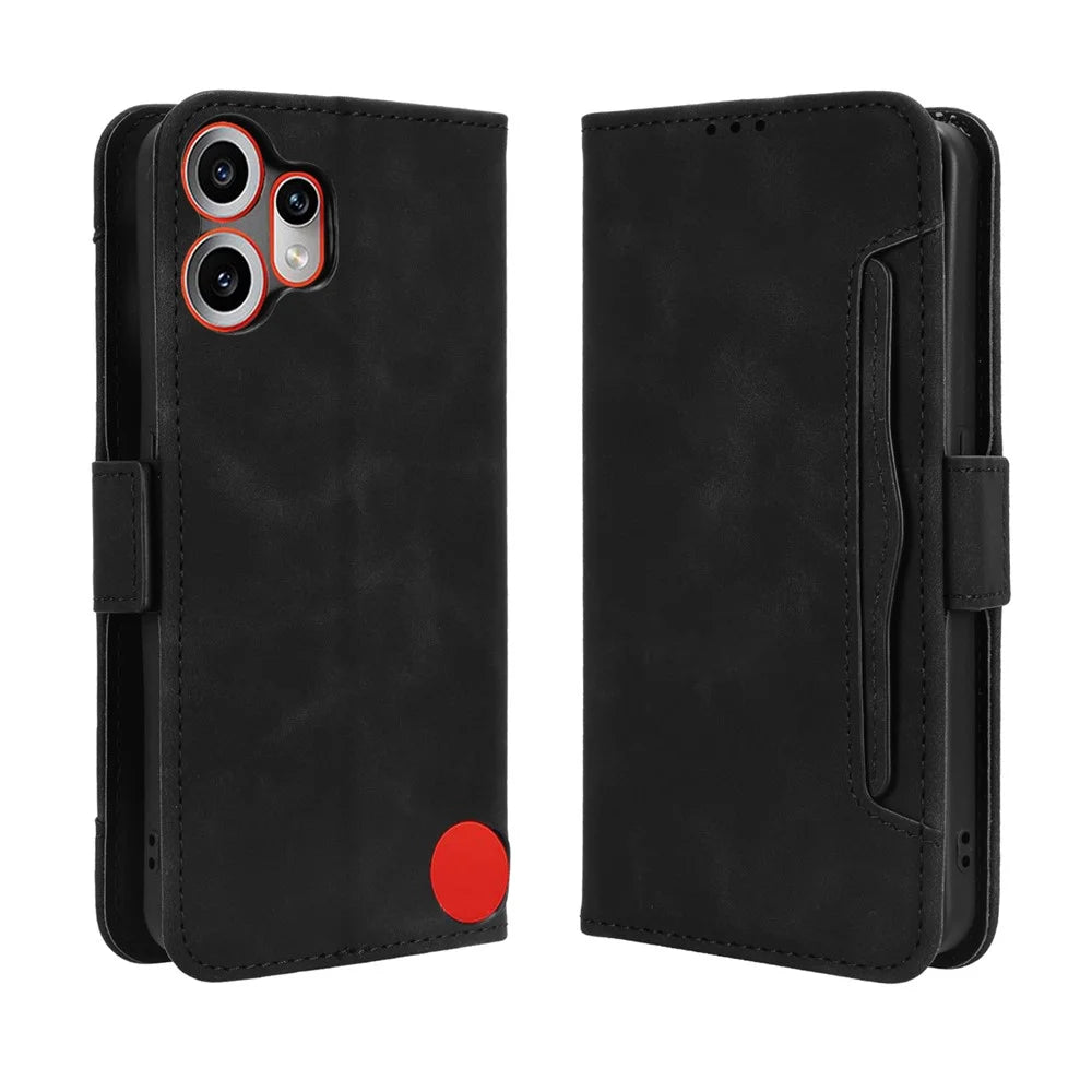 For Nothing CMF Phone 2 Pro Leather Case Phone Wallet Cover with Multiple Card Slots - Black - 1