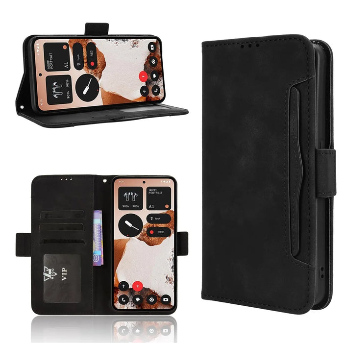For Nothing CMF Phone 2 Pro Leather Case Phone Wallet Cover with Multiple Card Slots - Black - 2