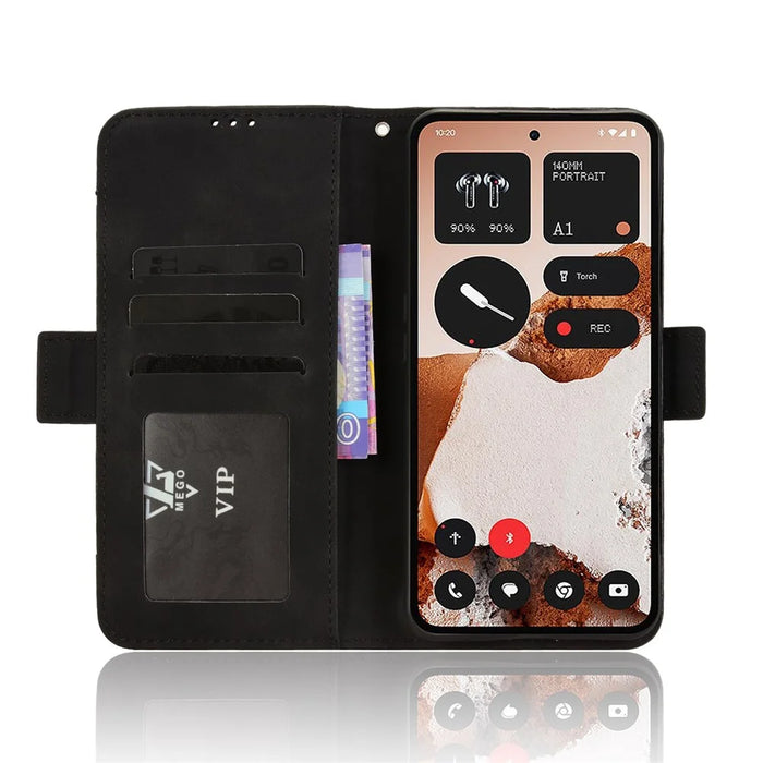For Nothing CMF Phone 2 Pro Leather Case Phone Wallet Cover with Multiple Card Slots - Black - 7