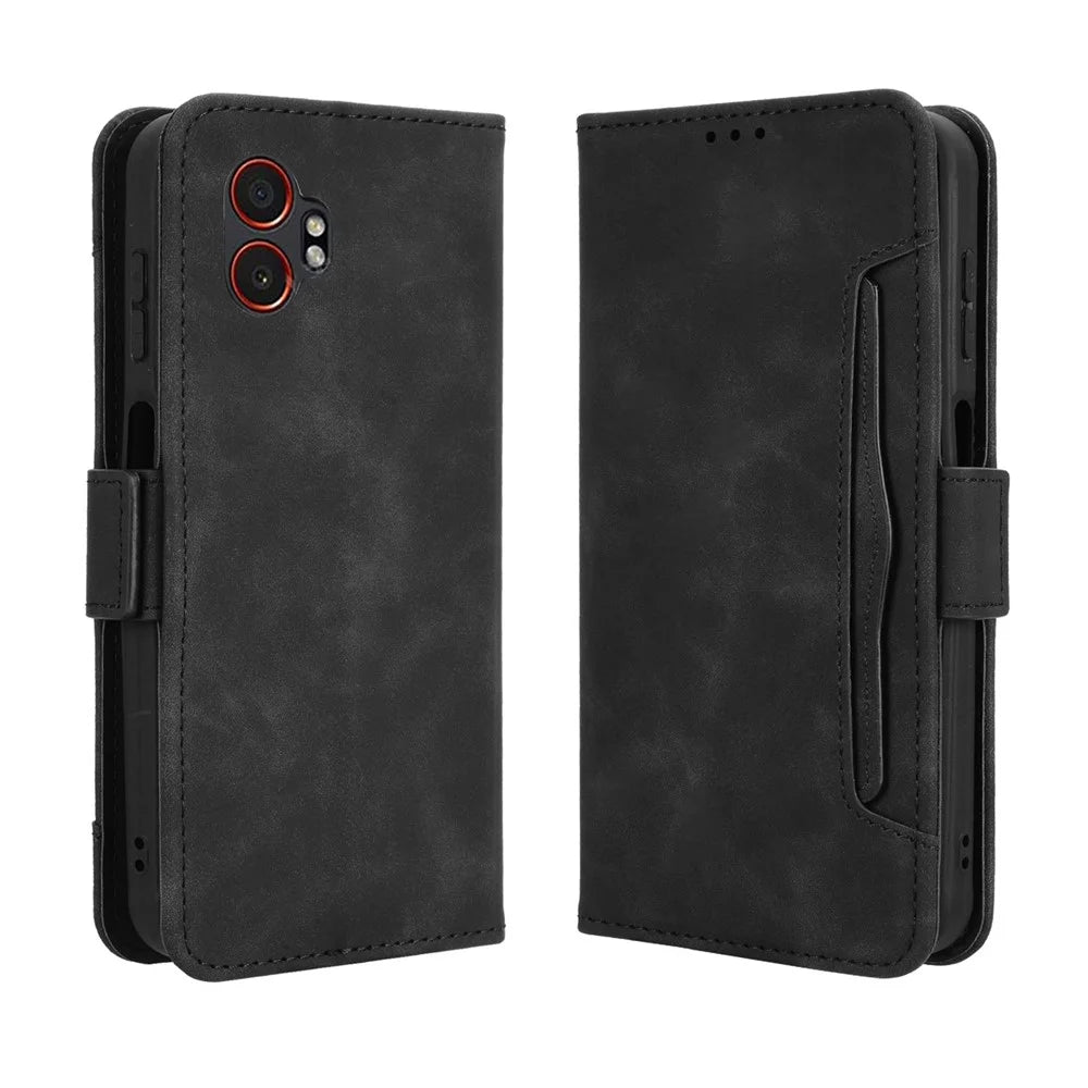 For Samsung Galaxy XCover7 Pro Leather Case Phone Wallet Cover with Multiple Card Slots - Black - 1