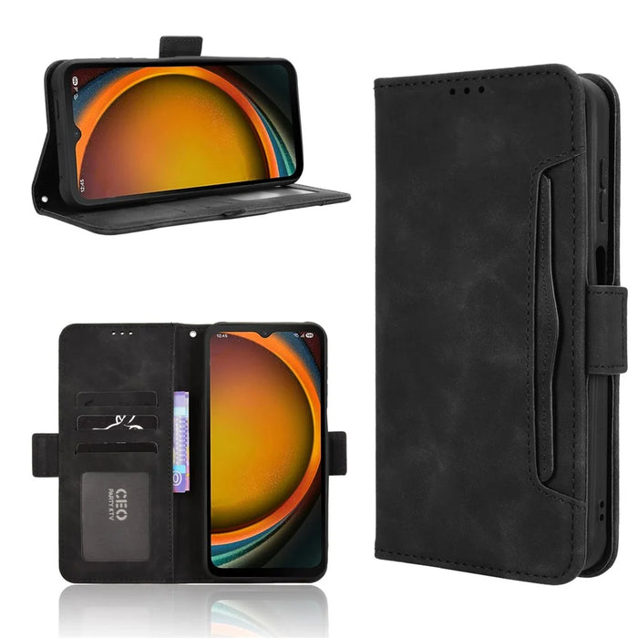 For Samsung Galaxy XCover7 Pro Leather Case Phone Wallet Cover with Multiple Card Slots - Black - 2