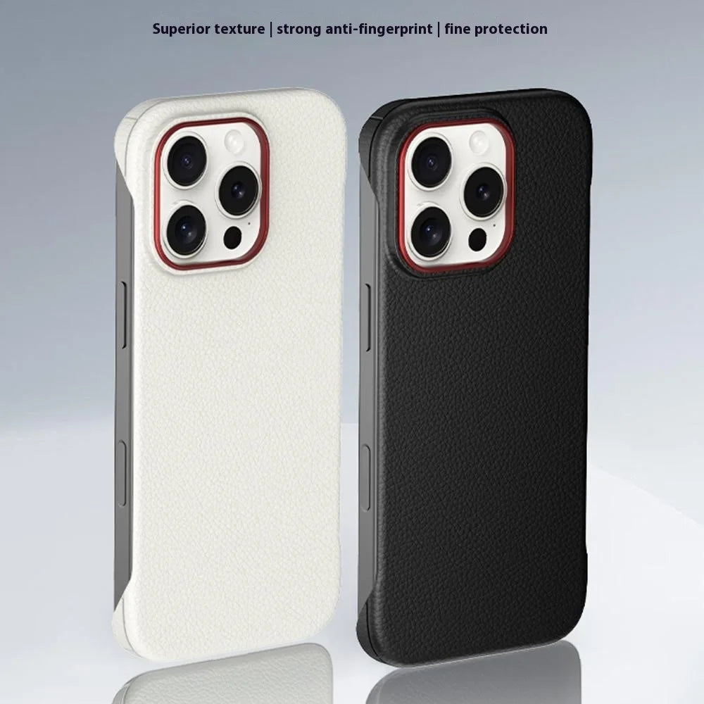 For iPhone 16 Pro Max Case Borderless Slim Anti Drop Leather Texture PC Phone Back Cover - Apricot - 7