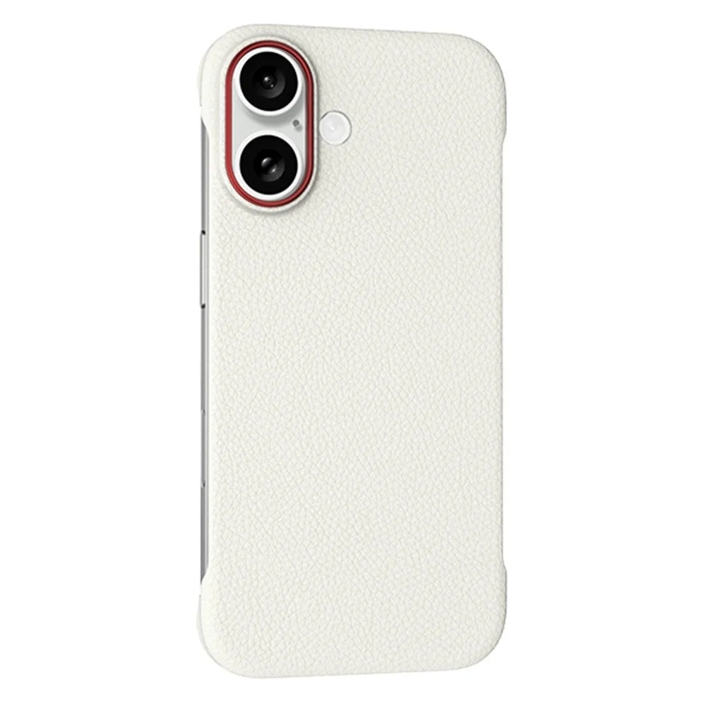 For iPhone 16 Case Borderless Slim Anti Drop Leather Texture PC Phone Back Cover - Apricot - 1