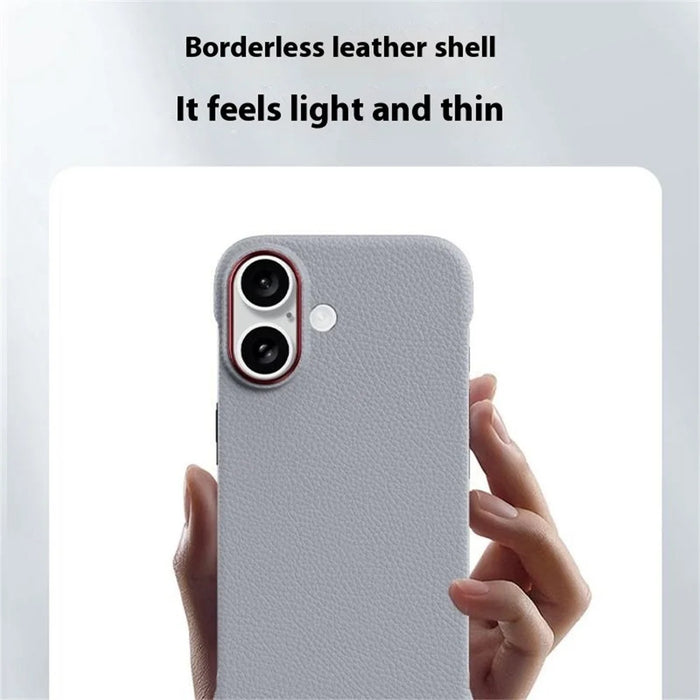 For iPhone 16 Case Borderless Slim Anti Drop Leather Texture PC Phone Back Cover - Apricot - 3