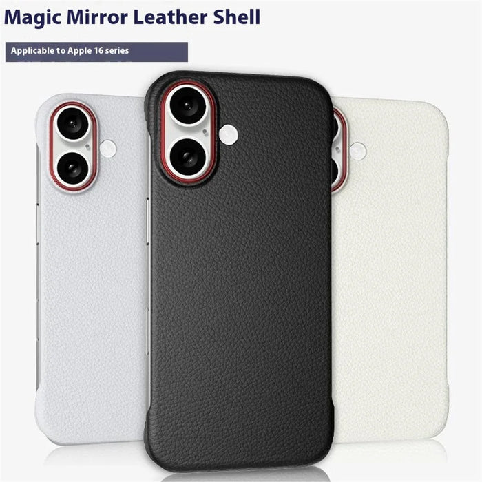 For iPhone 16 Case Borderless Slim Anti Drop Leather Texture PC Phone Back Cover - Apricot - 7