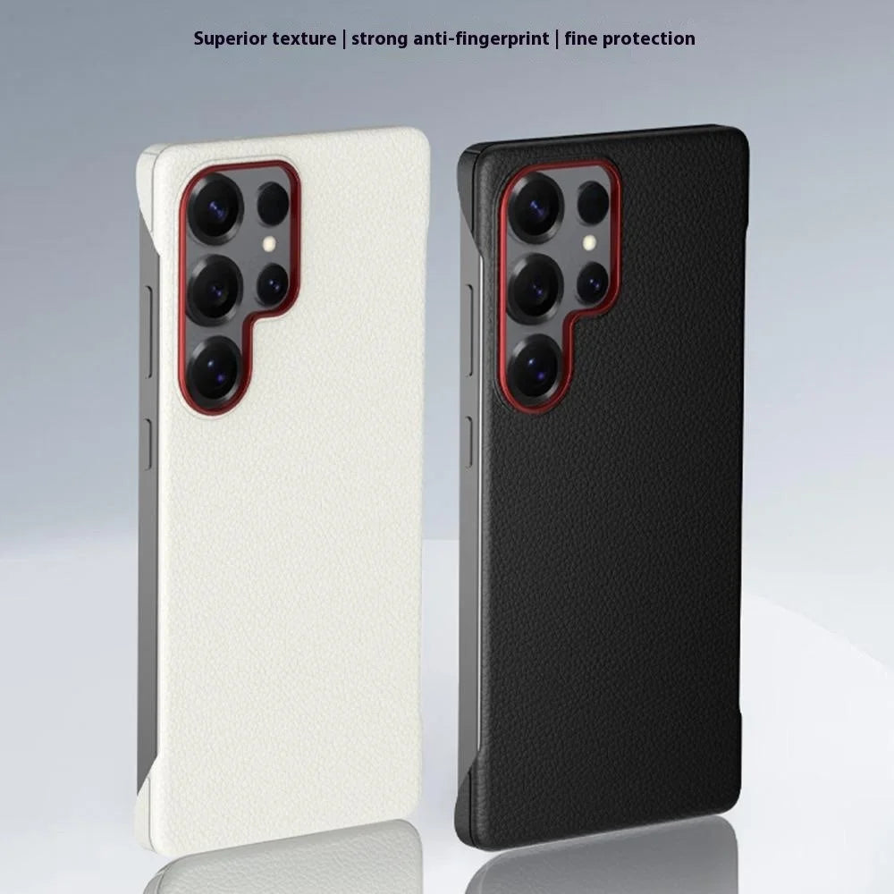 For Samsung Galaxy S25 Ultra Case Borderless Slim Anti Drop Leather Texture PC Phone Back Cover - Apricot - 7