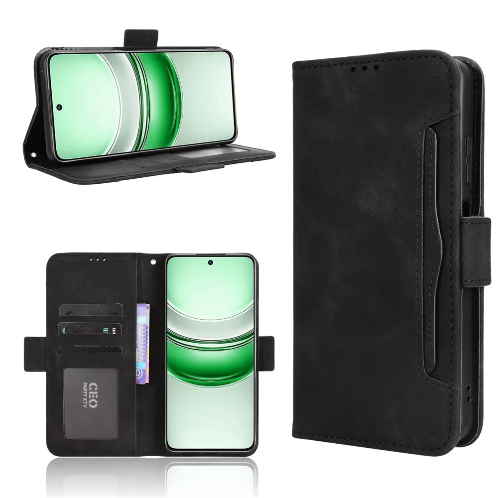 For Realme C73 5G / 14x 5G / V70 5G / V70s 5G Leather Case Phone Wallet Cover with Multiple Card Slots - Black - 2