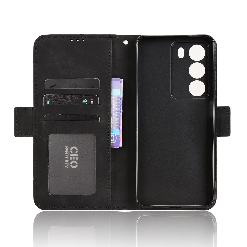 For Realme C73 5G / 14x 5G / V70 5G / V70s 5G Leather Case Phone Wallet Cover with Multiple Card Slots - Black - 6