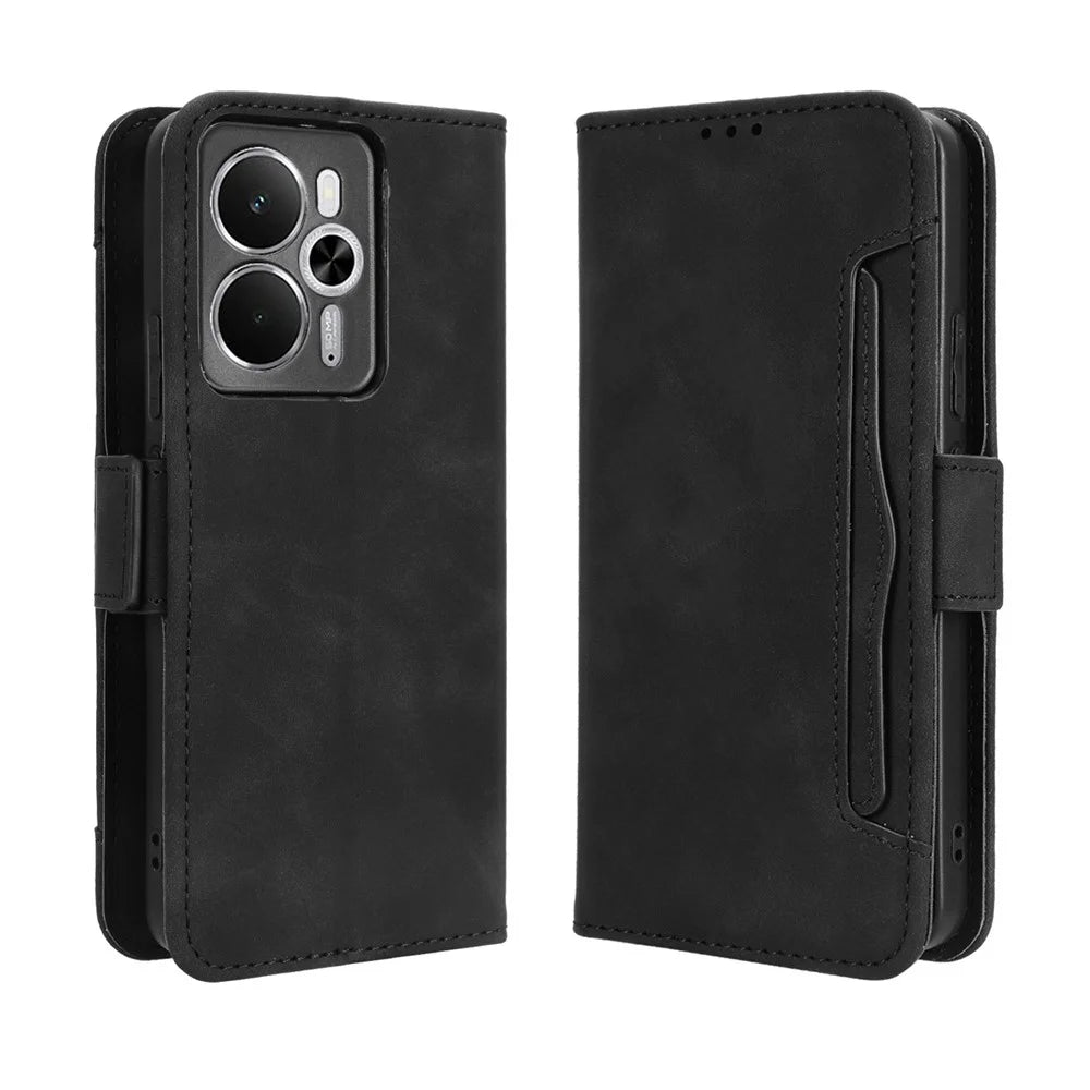 For Realme 14T 5G / Realme 14 5G Leather Case Phone Wallet Cover with Multiple Card Slots - Black - 1