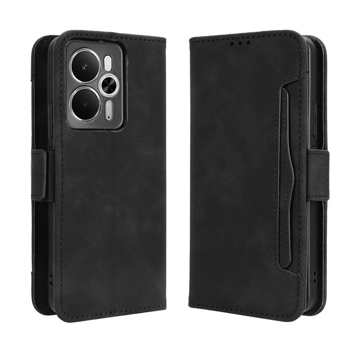 For Realme 14T 5G / Realme 14 5G Leather Case Phone Wallet Cover with Multiple Card Slots - Black - 1
