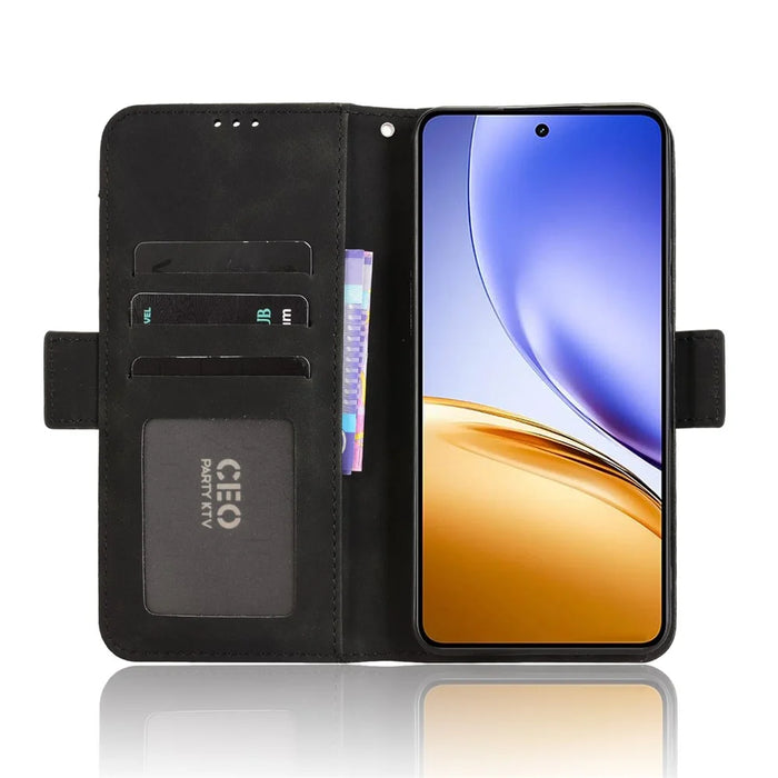 For Realme 14T 5G / Realme 14 5G Leather Case Phone Wallet Cover with Multiple Card Slots - Black - 7