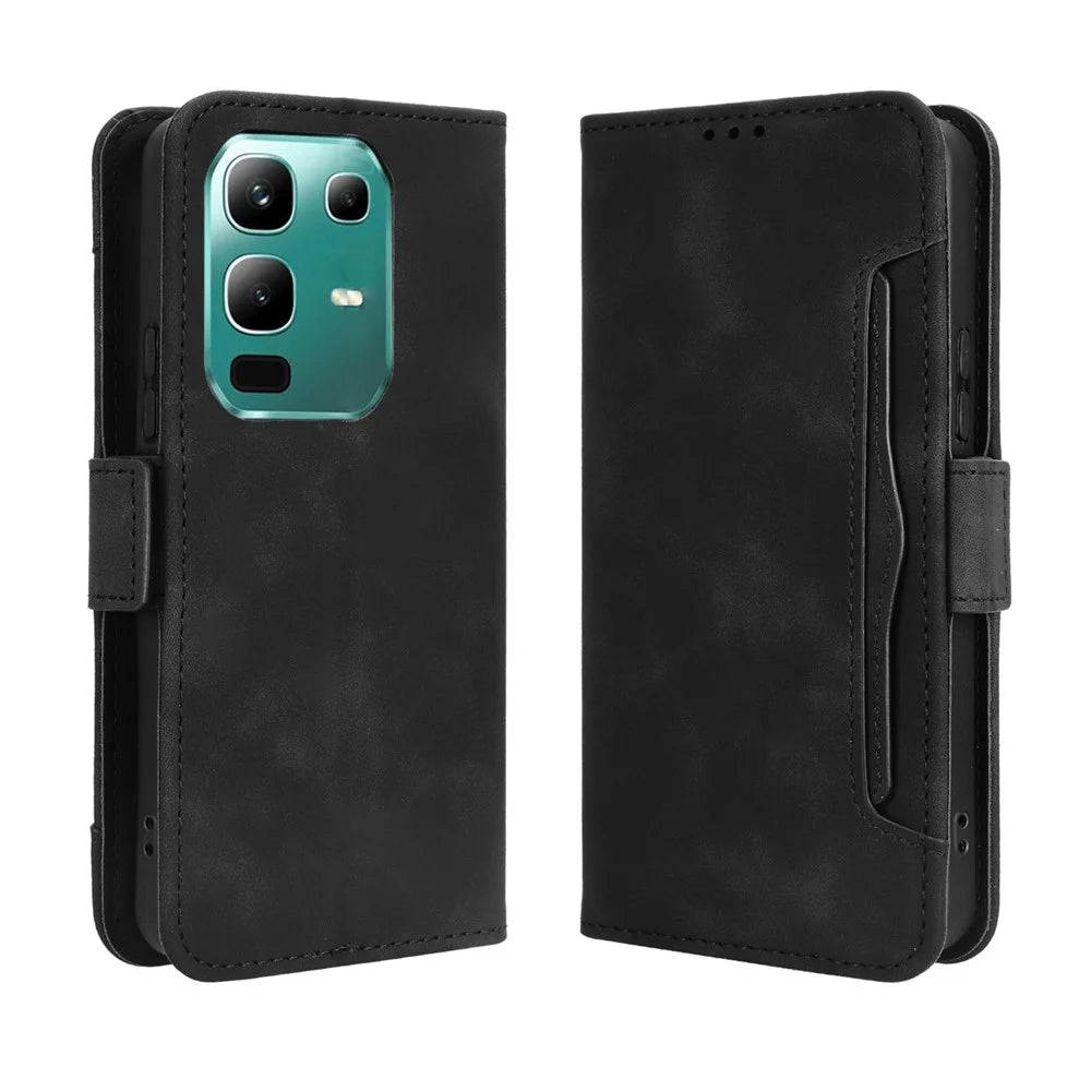For Infinix Note 50x 5G Leather Case Phone Wallet Cover with Multiple Card Slots - Black - 1