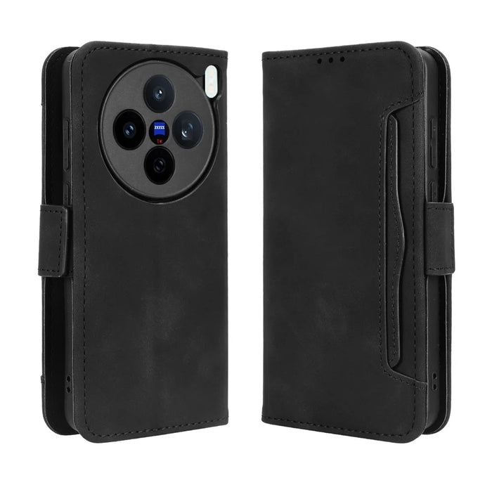 For vivo X200s 5G Leather Case Phone Wallet Cover with Multiple Card Slots - Black - 1