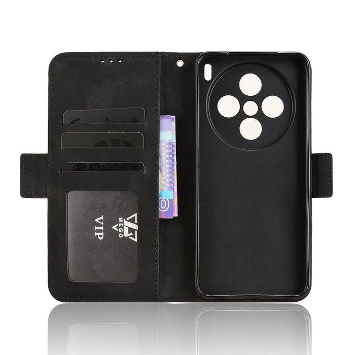For vivo X200s 5G Leather Case Phone Wallet Cover with Multiple Card Slots - Black - 6