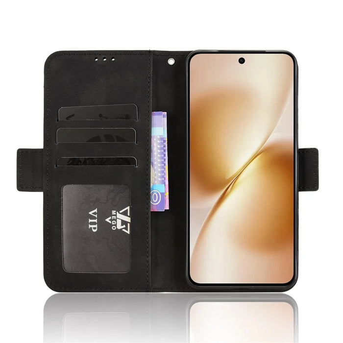 For vivo X200s 5G Leather Case Phone Wallet Cover with Multiple Card Slots - Black - 7