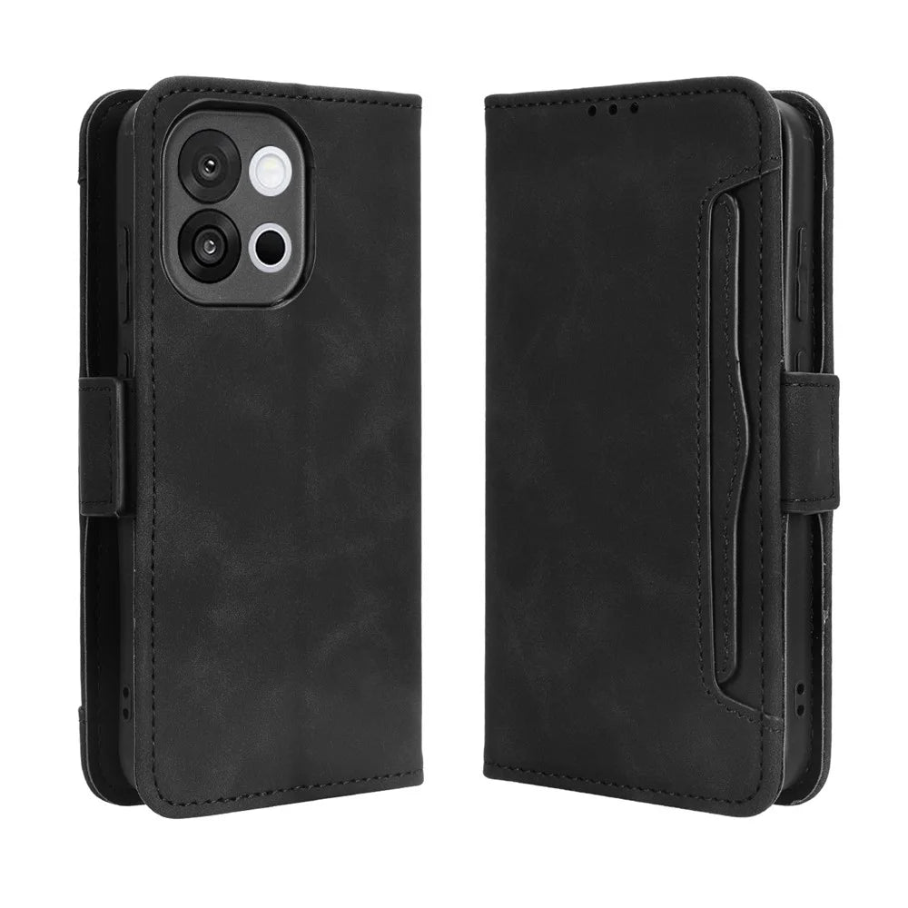 For OnePlus 13T 5G Leather Case Phone Wallet Cover with Multiple Card Slots - Black - 1