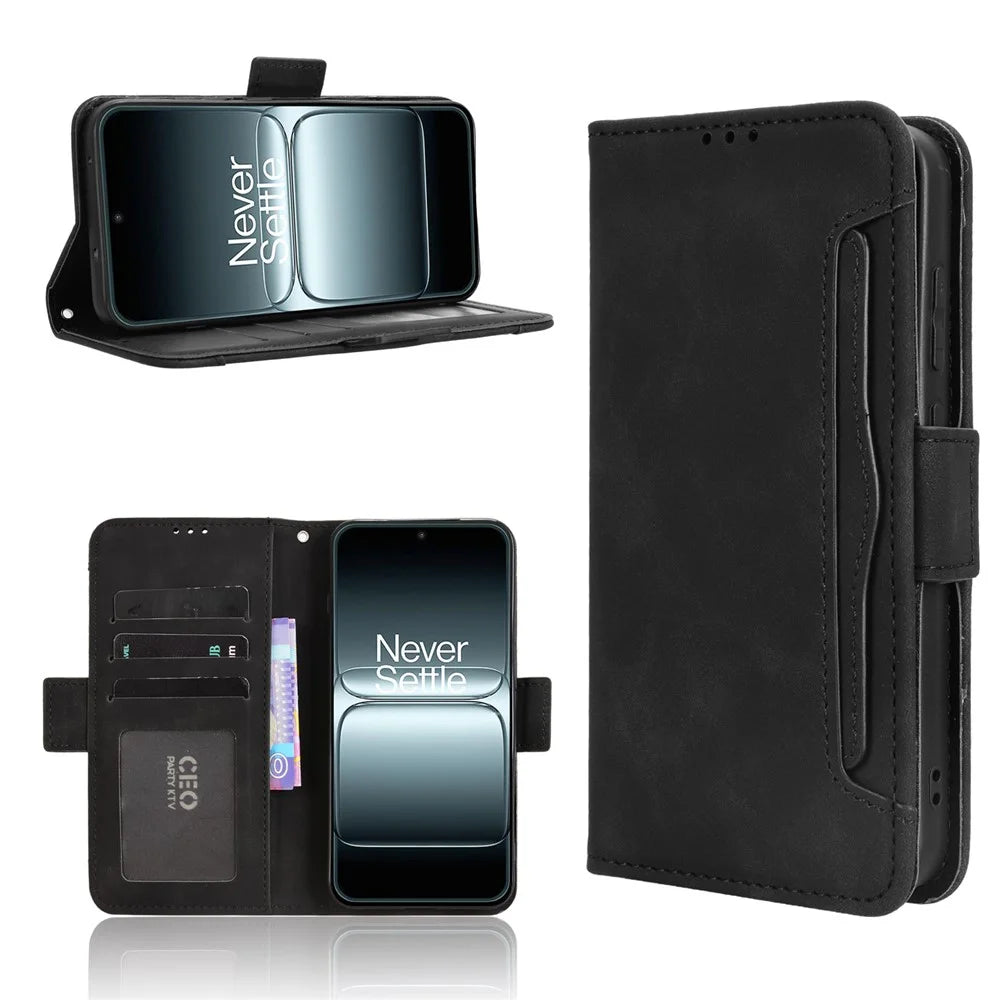 For OnePlus 13T 5G Leather Case Phone Wallet Cover with Multiple Card Slots - Black - 2