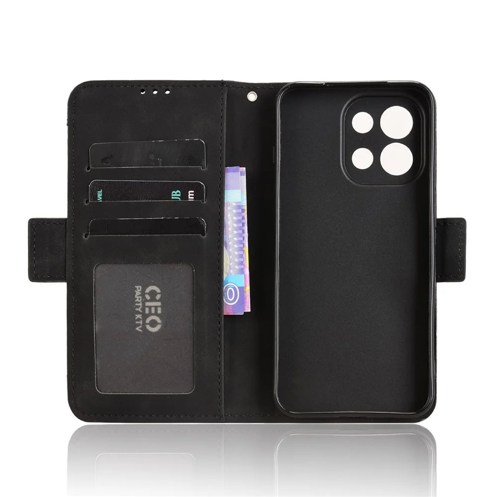 For OnePlus 13T 5G Leather Case Phone Wallet Cover with Multiple Card Slots - Black - 6