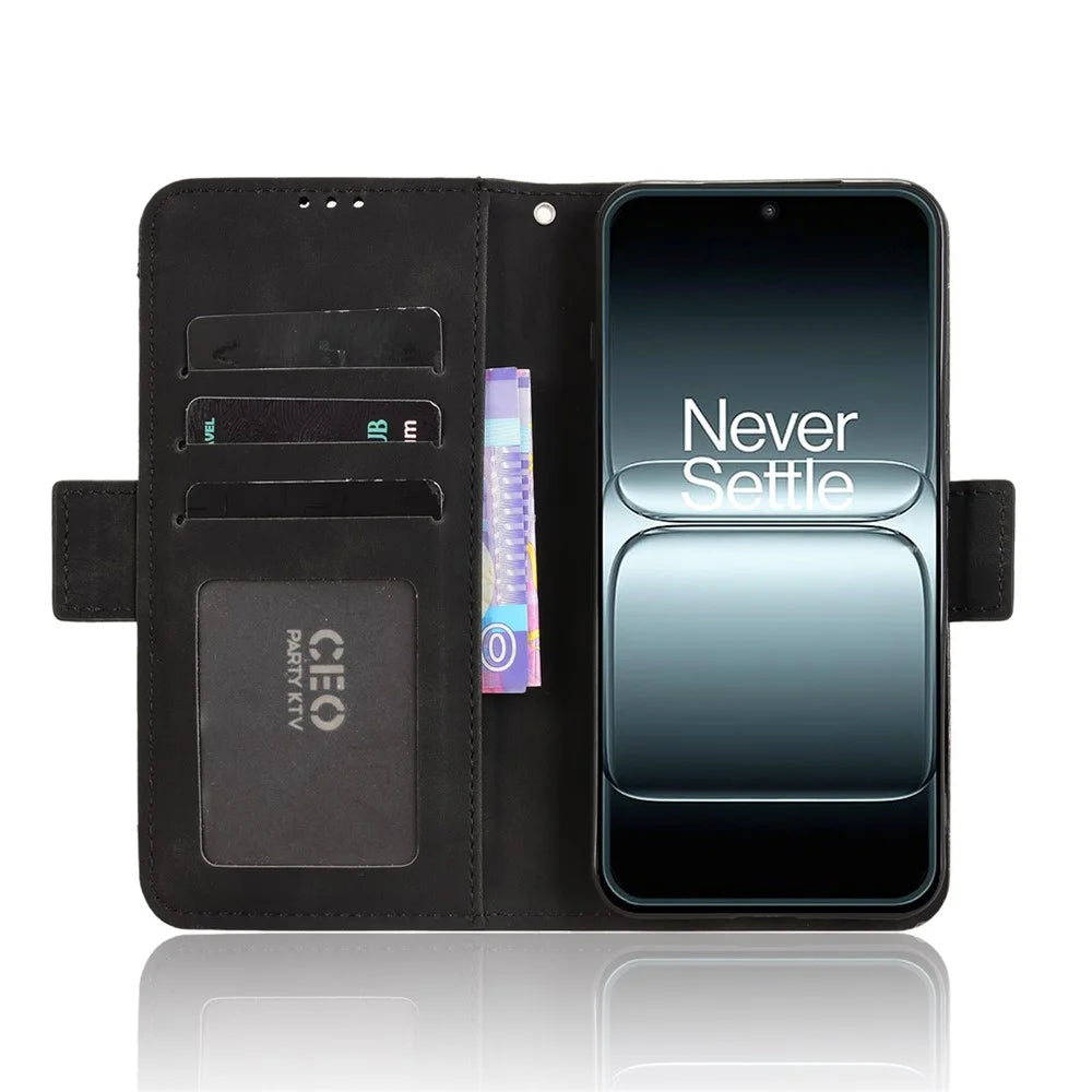 For OnePlus 13T 5G Leather Case Phone Wallet Cover with Multiple Card Slots - Black - 7