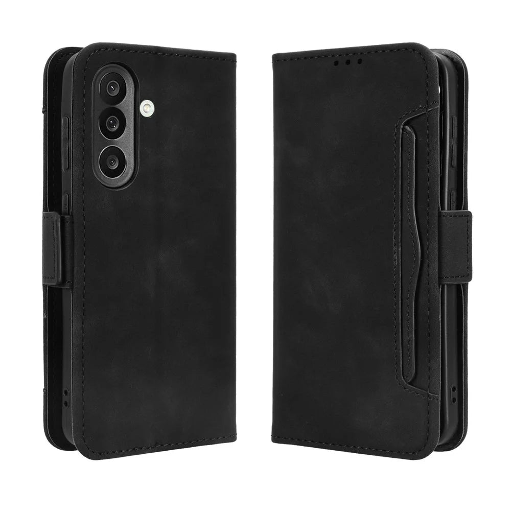 For Samsung Galaxy F56 5G / M56 5G Leather Case Phone Wallet Cover with Multiple Card Slots - Black - 1