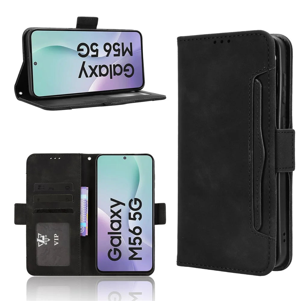 For Samsung Galaxy F56 5G / M56 5G Leather Case Phone Wallet Cover with Multiple Card Slots - Black - 2