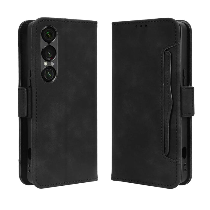For Sony Xperia 1 VII Leather Case Phone Wallet Cover with Multiple Card Slots - Black - 1