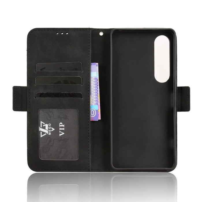 For Sony Xperia 1 VII Leather Case Phone Wallet Cover with Multiple Card Slots - Black - 6