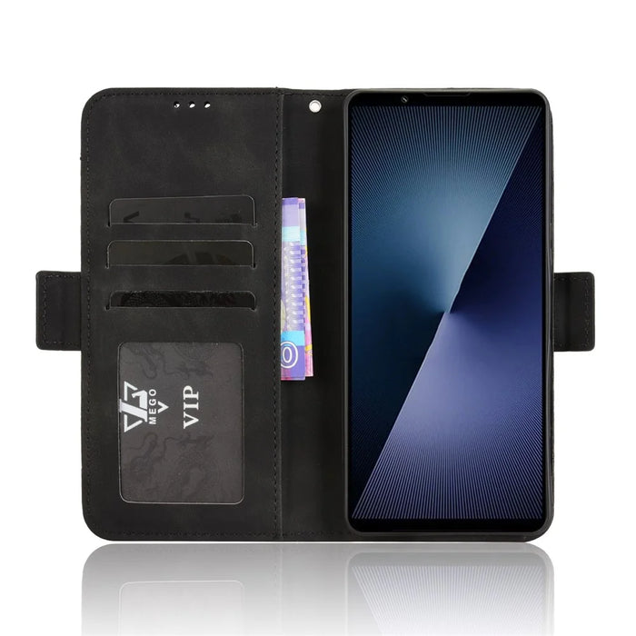 For Sony Xperia 1 VII Leather Case Phone Wallet Cover with Multiple Card Slots - Black - 7