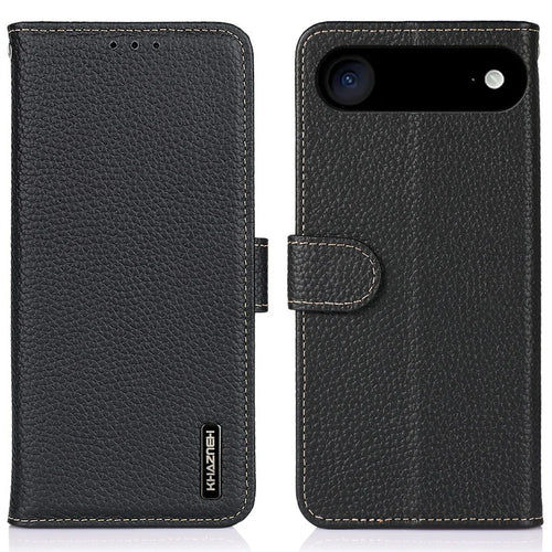 KHAZNEH For iPhone Air Case Litchi Texture Genuine Cow Leather Flip Phone Cover - Black - 1