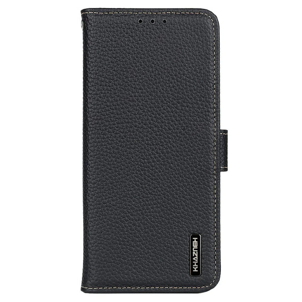 KHAZNEH For iPhone Air Case Litchi Texture Genuine Cow Leather Flip Phone Cover - Black - 6