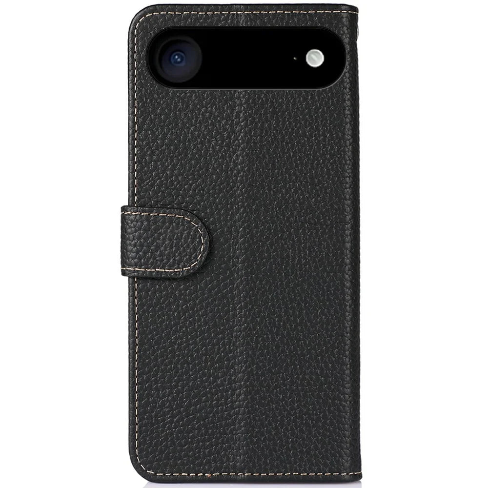 KHAZNEH For iPhone Air Case Litchi Texture Genuine Cow Leather Flip Phone Cover - Black - 7