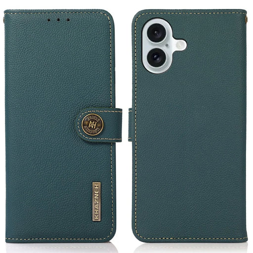 KHAZNEH for iPhone 17 Case Genuine Cow Leather RFID Blocking Wallet Phone Cover - Green - 1