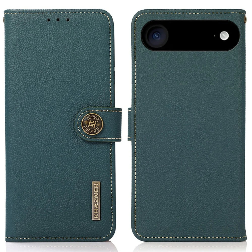 KHAZNEH for iPhone Air Case Genuine Cow Leather RFID Blocking Wallet Phone Cover - Green - 1