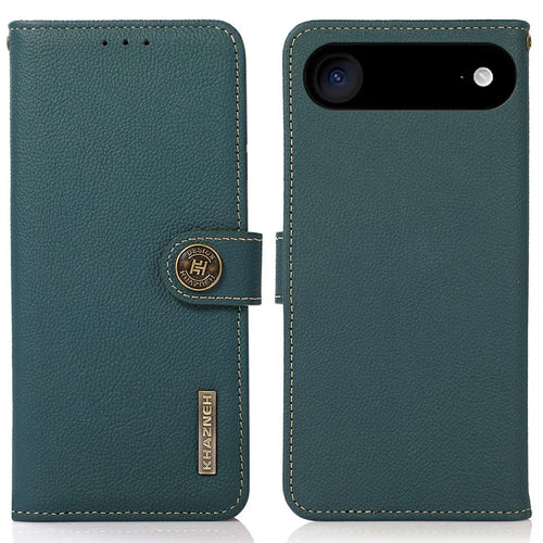 KHAZNEH for iPhone Air Case Genuine Cow Leather RFID Blocking Wallet Phone Cover - Green - 1