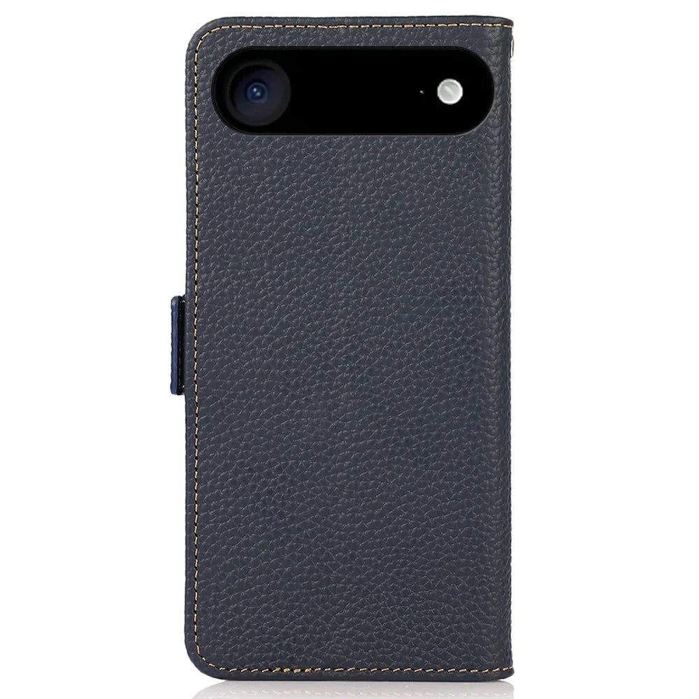 KHAZNEH for iPhone Air Phone Case RFID Blocking Wallet Litchi Texture Genuine Cow Leather Cover - Blue - 7