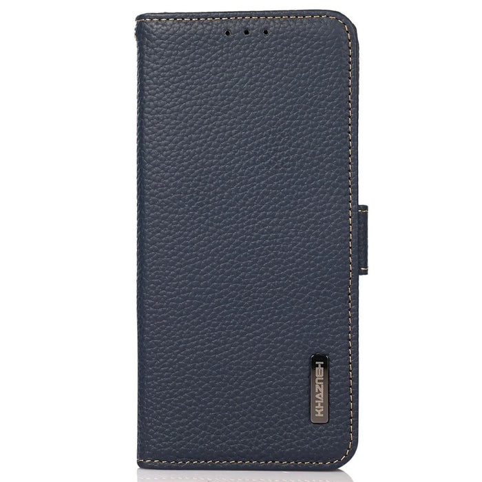 KHAZNEH for iPhone 18 Pro / 17 Pro Phone Case RFID Blocking Wallet Litchi Texture Genuine Cow Leather Cover - Blue - 6