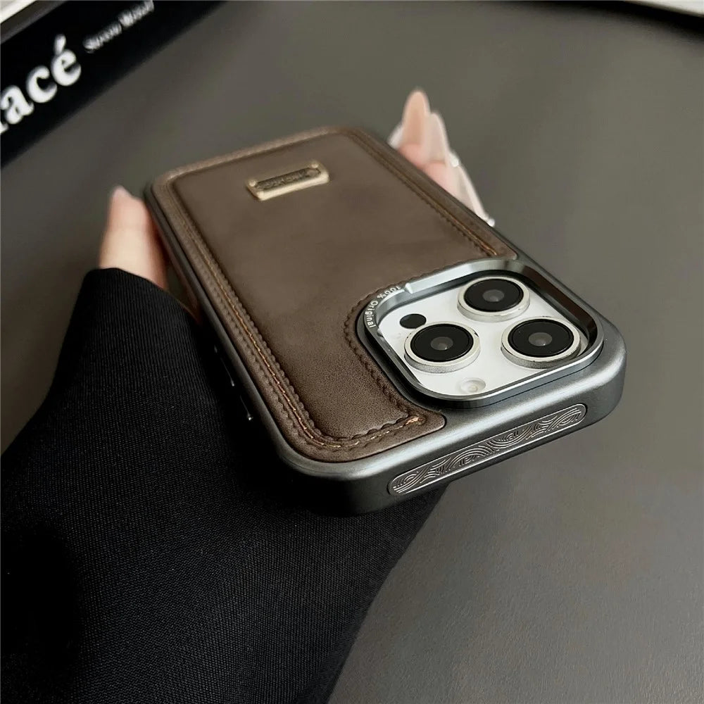For iPhone 16 Pro Case PC + PU Leather Shockproof Phone Back Cover - Coffee - 2