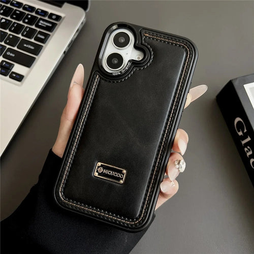 For iPhone 16 Case PC + PU Leather Shockproof Phone Back Cover - Black - 1