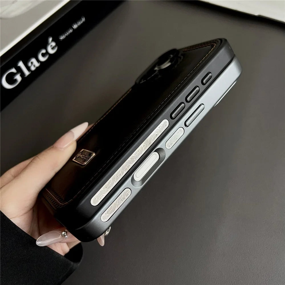For iPhone 16 Case PC + PU Leather Shockproof Phone Back Cover - Black - 2