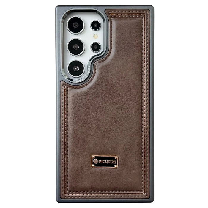 For Samsung Galaxy S25 Ultra Case PC + PU Leather Shockproof Phone Back Cover - Coffee - 1