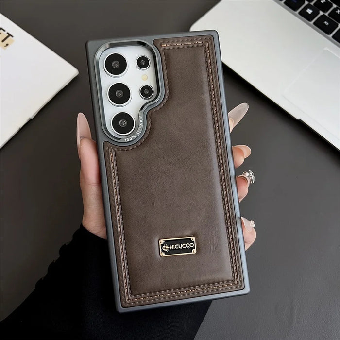For Samsung Galaxy S25 Ultra Case PC + PU Leather Shockproof Phone Back Cover - Coffee - 2