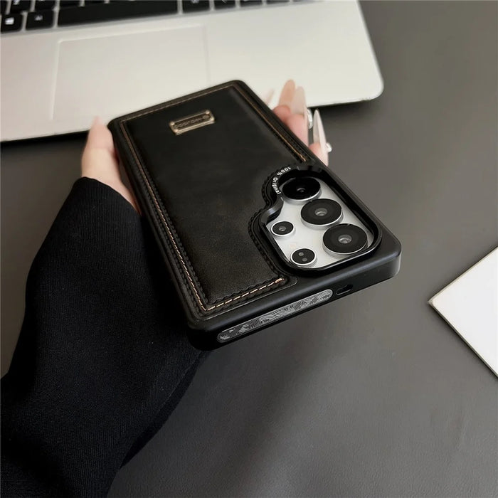 For Samsung Galaxy S25 Ultra Case PC + PU Leather Shockproof Phone Back Cover - Coffee - 3