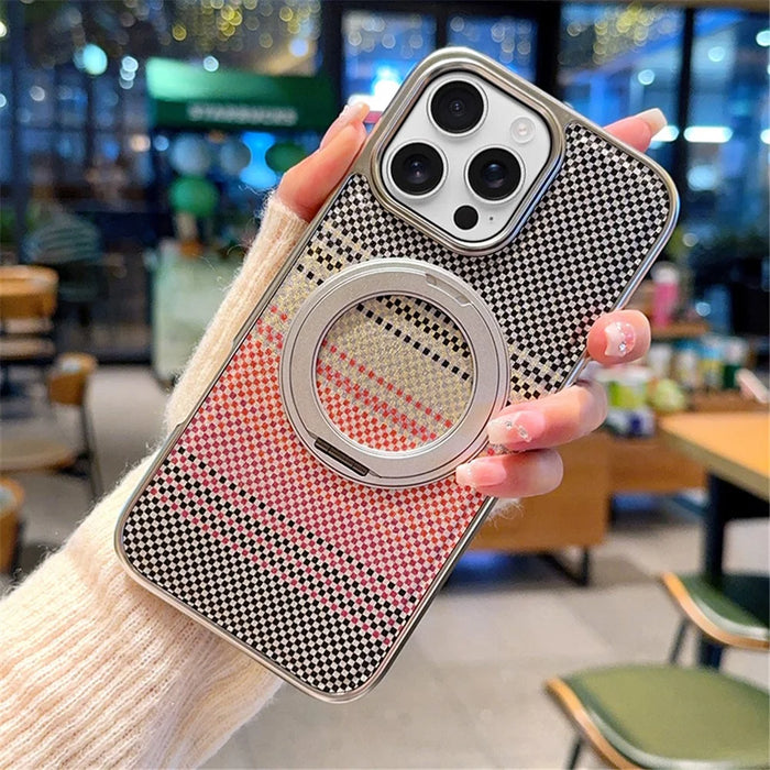 For iPhone 16 Pro Magnetic Case Kickstand Electroplated PC + PU Leather Phone Back Cover - Silver - 3