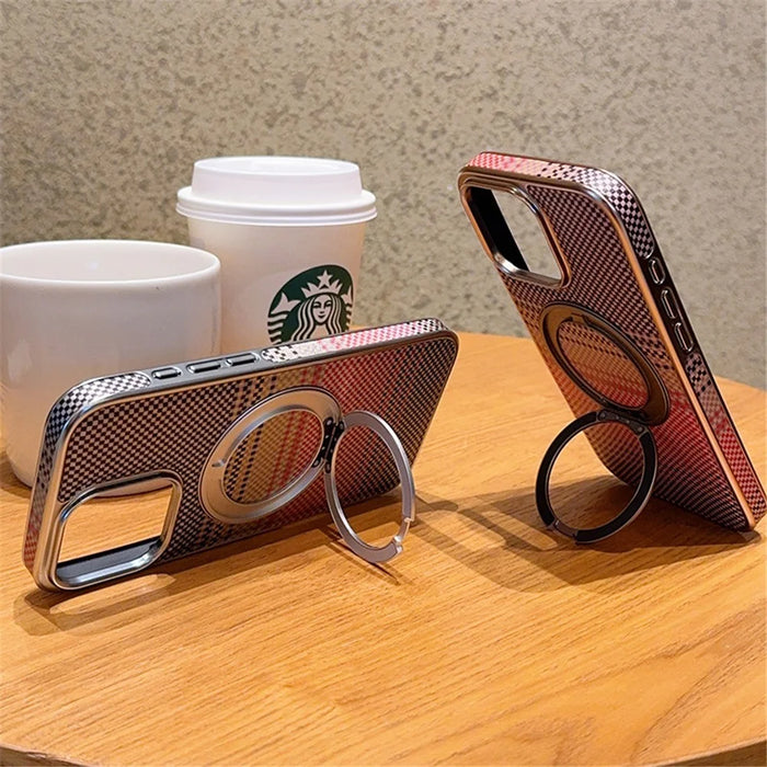 For iPhone 16 Pro Magnetic Case Kickstand Electroplated PC + PU Leather Phone Back Cover - Silver - 6