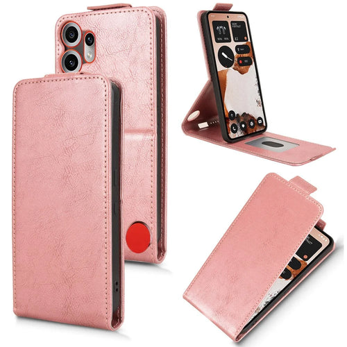 For Nothing CMF Phone 2 Pro Stand Case Magnetic Clasp Vertical Flip Leather Phone Cover with Card Holder - Rose Gold - 1