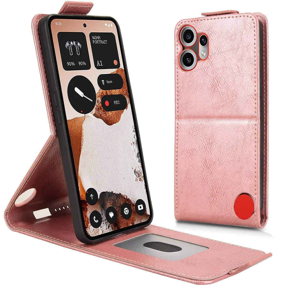 For Nothing CMF Phone 2 Pro Stand Case Magnetic Clasp Vertical Flip Leather Phone Cover with Card Holder - Rose Gold - 2