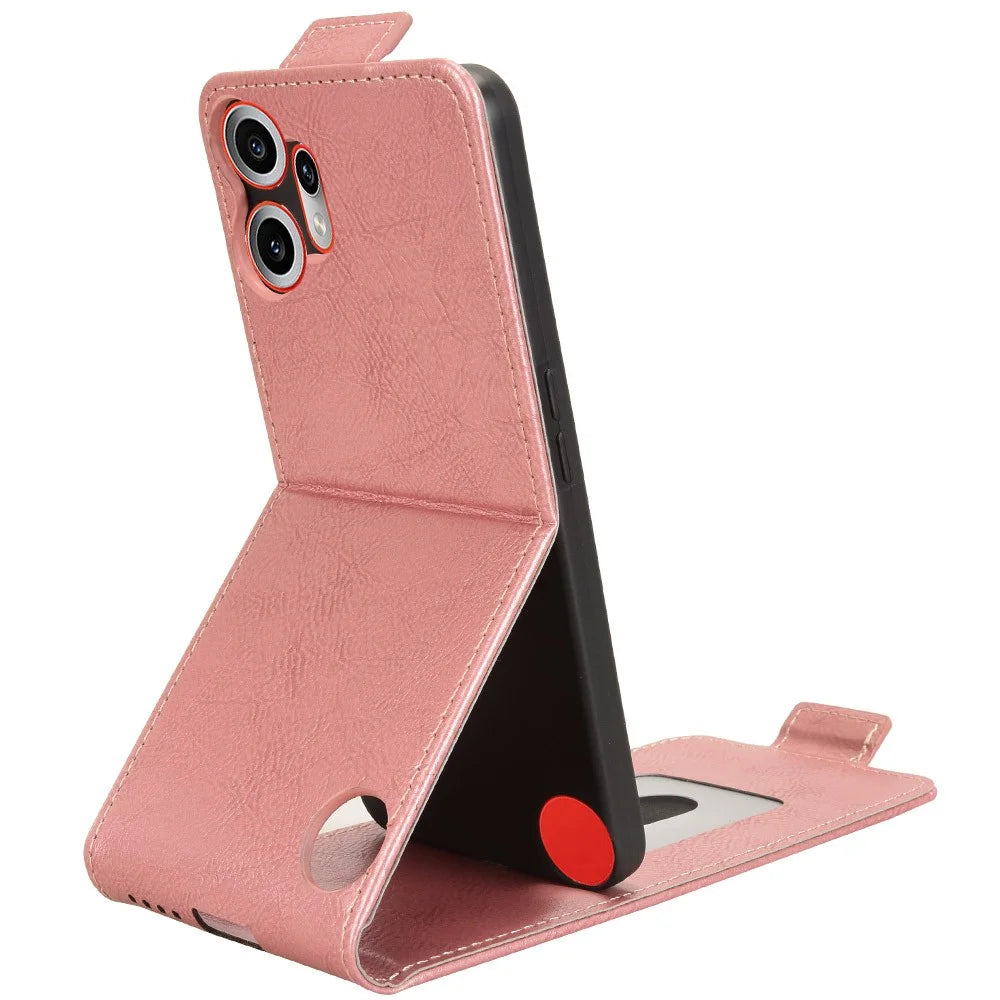 For Nothing CMF Phone 2 Pro Stand Case Magnetic Clasp Vertical Flip Leather Phone Cover with Card Holder - Rose Gold - 4