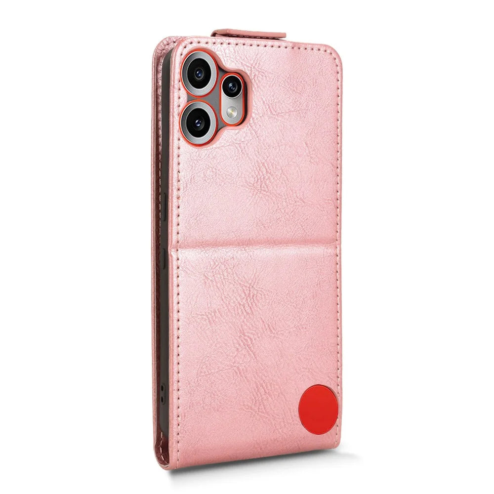 For Nothing CMF Phone 2 Pro Stand Case Magnetic Clasp Vertical Flip Leather Phone Cover with Card Holder - Rose Gold - 7