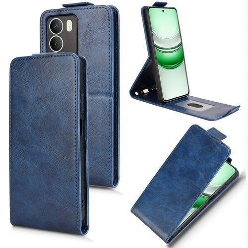 Stand Case For Realme 14x 5G  /  V70s 5G  /  V70 5G Magnetic Clasp Vertical Flip Leather Phone Cover with Card Holder - Dark Blue - 1
