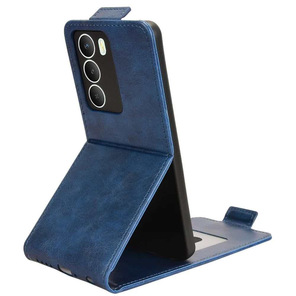Stand Case For Realme 14x 5G  /  V70s 5G  /  V70 5G Magnetic Clasp Vertical Flip Leather Phone Cover with Card Holder - Dark Blue - 4